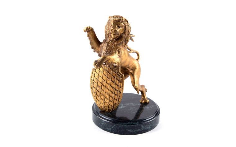 Bronze statuette Lion with a shield
